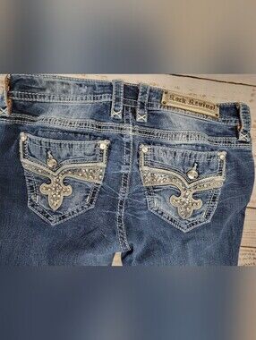Rock Revival Women's Blue Jeans with Embellished Rhinestone Pockets